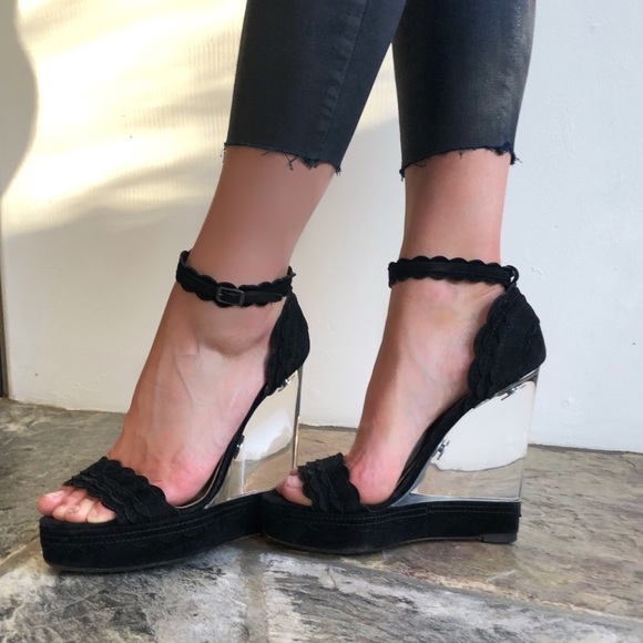 lucite wedge heels